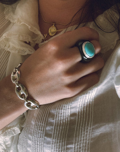 Vintage Carved Onyx & Turquoise Ring